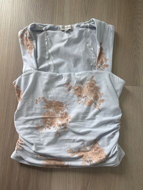 Women's Light Blue Floral Square-Neck Tank Top